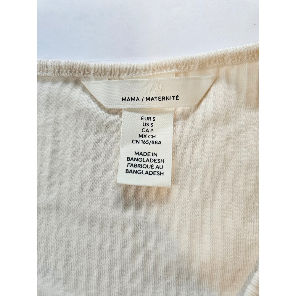 H&M MAMA Ribbed Wrap Top Maternity Small Cream Long Sleeve V-Neck - Picture 2 of 5